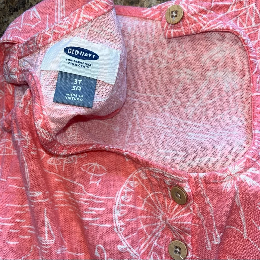 Old Navy Pink White Keyhole Back Romper Summer Beach Boardwalk Theme Girls 3T